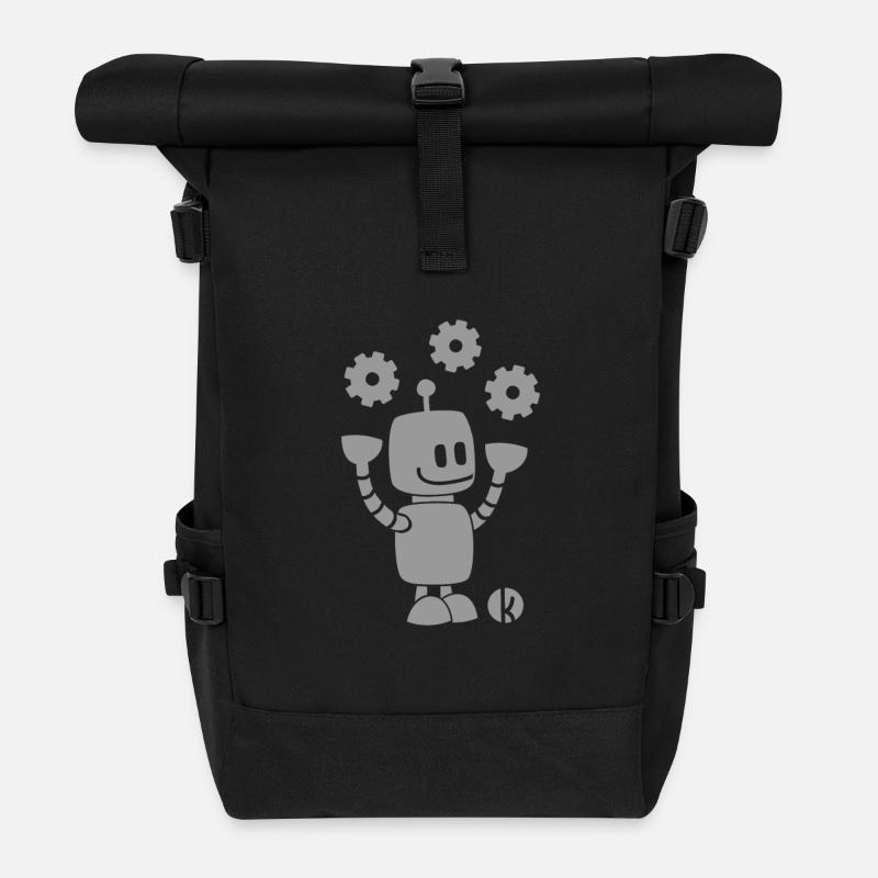 Funny Robot - Gears - Engineer Gifty - Roll Top Backpack - black