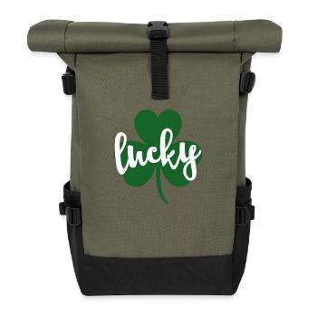 Glücklicher Glitter-Klee-St.-Patricks-Tag lustig - Rolltop Rucksack - Olive/Schwarz - Vorne