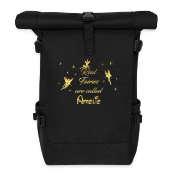 fairy fairies fairy first name Amelie - Roll Top Backpack - black - Front