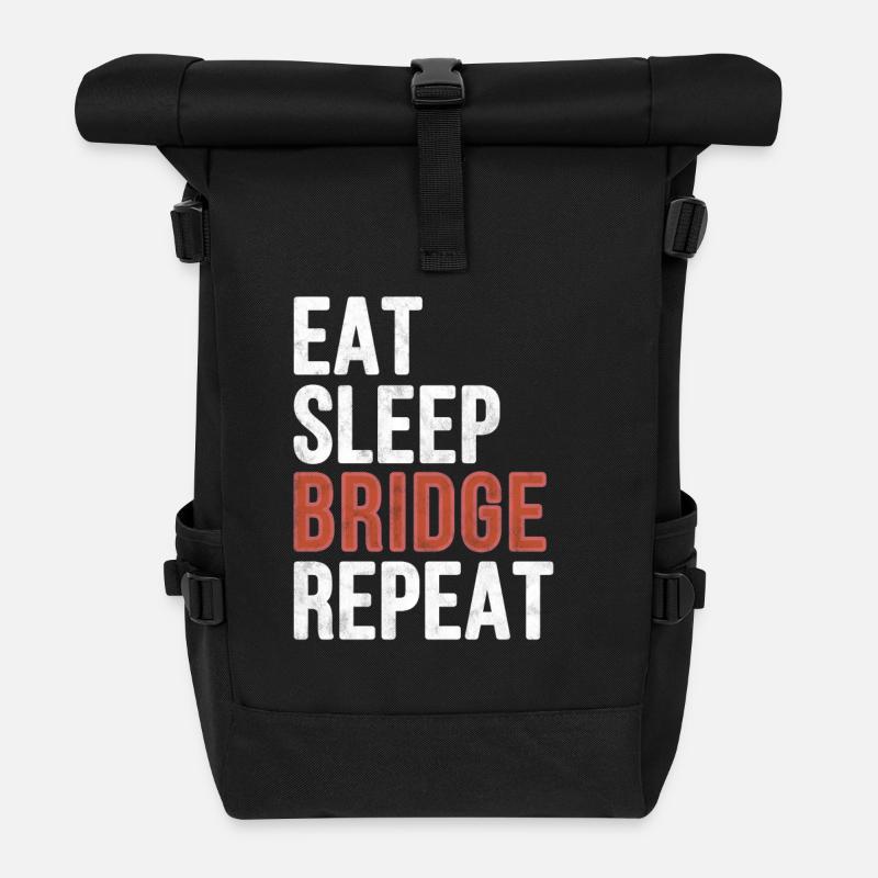 Mangez Répétez le sommeil Bridge - Cadeau drôle - Sac à dos roll top - noir