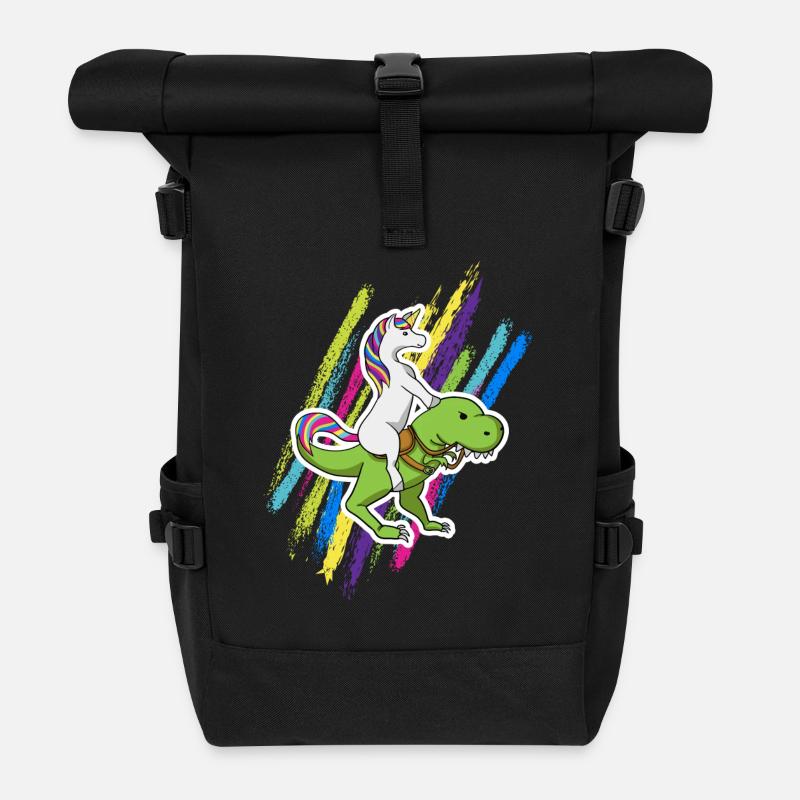 Einhorn Dinosaurier unicorn riding dino Geschenk - Rolltop Rucksack - Schwarz