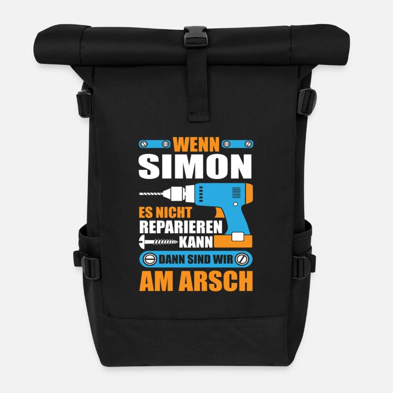 SIMON Name Geschenk Reparatur reparieren - Rolltop Rucksack - Schwarz