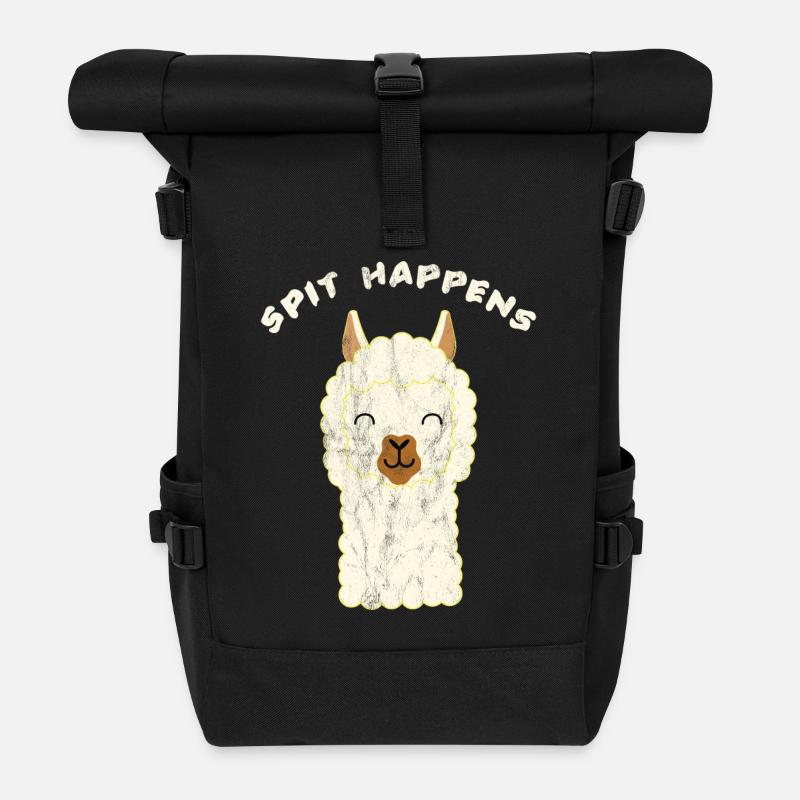 Lama - Spit Happens - Lama T-Shirt - Geschenk - Rolltop Rucksack - Schwarz