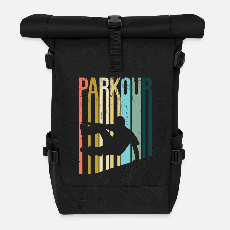 Parkour Retro - Rolltop Rucksack - Schwarz