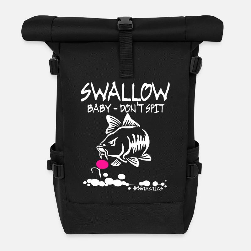 SWALLOW Baby DON'T SPIT - KARPFEN - ANGELN - CARP - Rolltop Rucksack - Schwarz