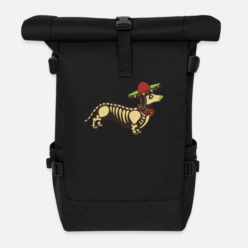 Wiener Hund Sugar Skull Sombrero Schnurrbart Mexikaner - Rolltop Rucksack - Schwarz