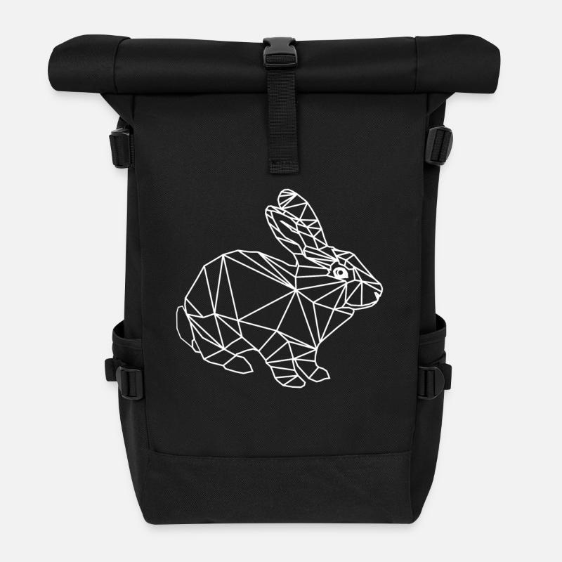 low poly Hase - Rolltop Rucksack - Schwarz