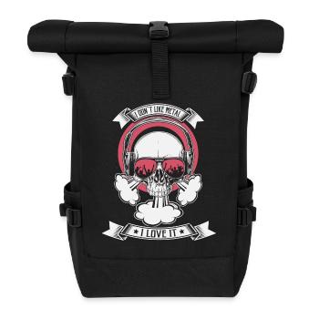 Totenkopf mit Kopfhörern kultiges RocknRoll Design - Rolltop Rucksack - Schwarz - Vorne