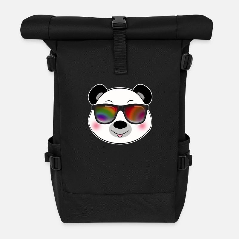 Cooler Panda mit Sonnenbrille Sommer Comic - Rolltop Rucksack - Schwarz