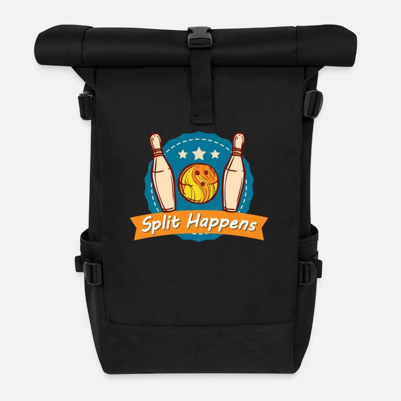 Split Happens Tee Bowling Bowler Tee - Roll Top Backpack - black