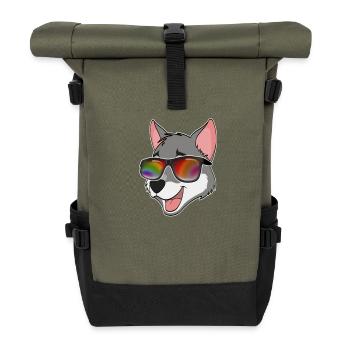 Cooler Wolf mit Sonnenbrille Sommer Comic - Rolltop Rucksack - Olive/Schwarz - Vorne