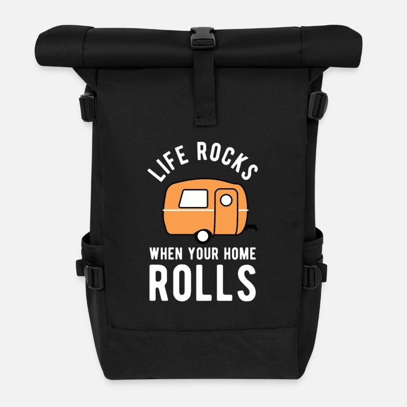 Camping T-Shirt Wohnwagen Geschenk Campingfreunde - Rolltop Rucksack - Schwarz