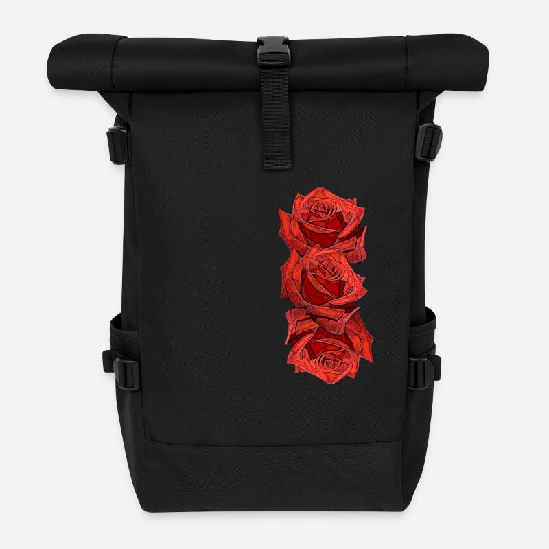 Roses, red roses, flowers, flowers, nature, plants - Roll Top Backpack - black