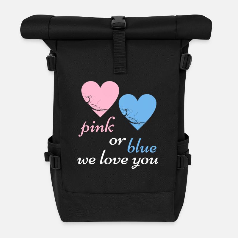 Rose ou bleu nous aimons la grossesse de naissance de bébé - Sac à dos roll top - noir