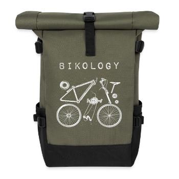 Bikology Fahrrad Fan Mechanik Geschenk - Rolltop Rucksack - Olive/Schwarz - Vorne
