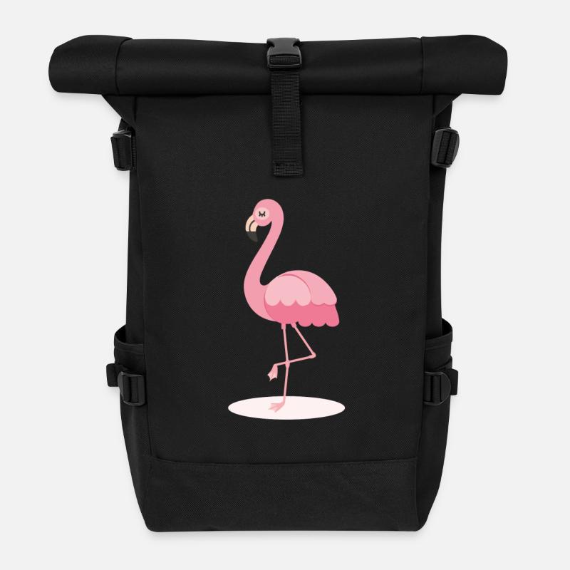 Flamant rose - cadeau rose doux pour les enfants - Sac à dos roll top - noir