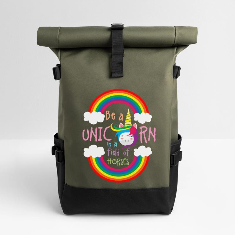 Sei ein Regenbogen-Einhorn Rolltop Rucksack