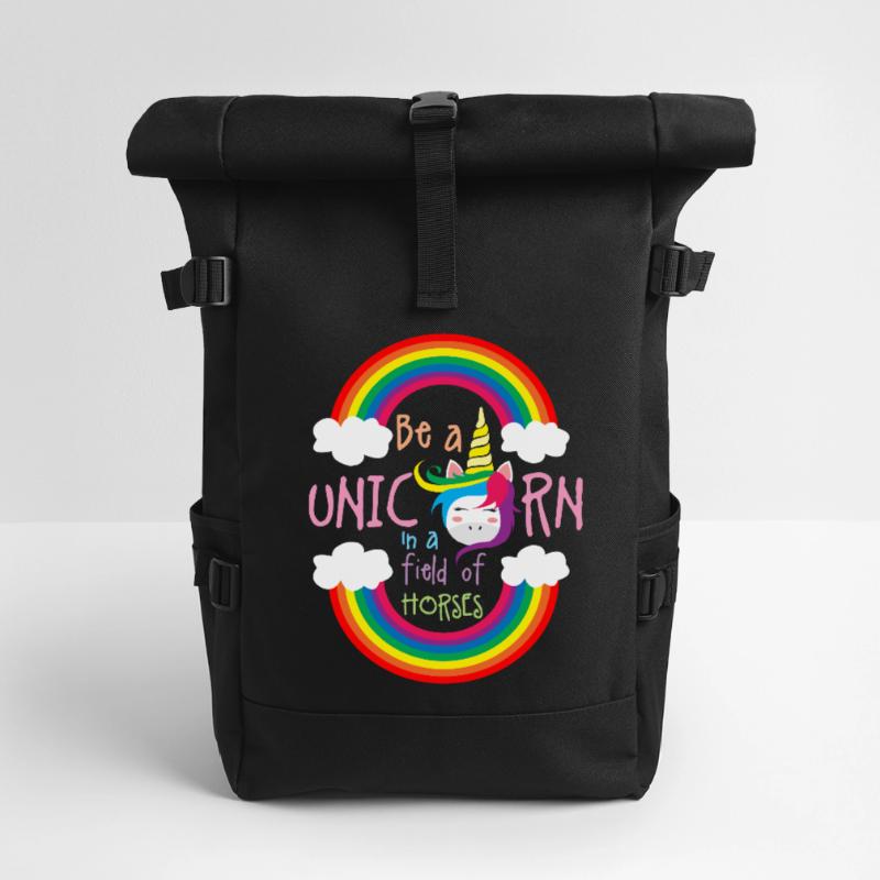Sei ein Regenbogen-Einhorn Rolltop Rucksack