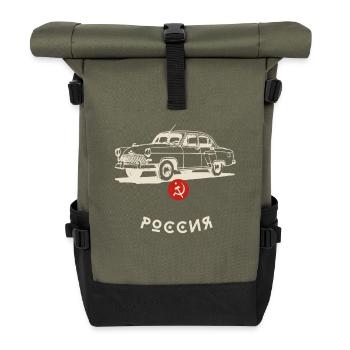 volga car oldtimer auto russia limousine retro coo - Roll Top Backpack - olive/black - Front