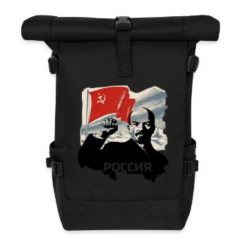 lenin russia flag ussr communism revolution - Roll Top Backpack - black - Front