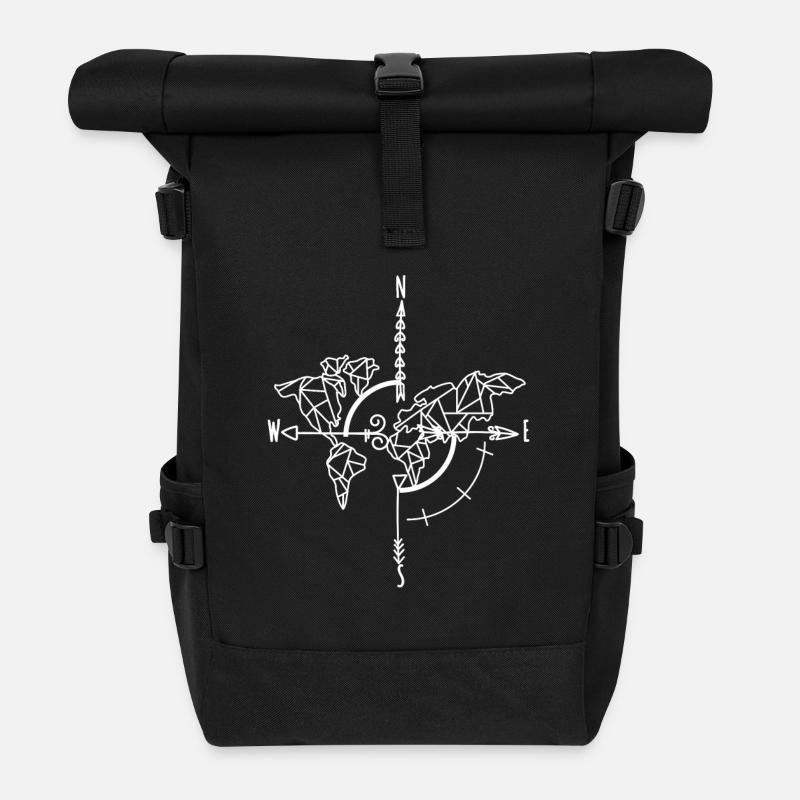 Directions Map World Map Compass - Roll Top Backpack - black