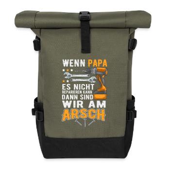 Papa Reparieren arsch lustig geschenk t-shirt - Rolltop Rucksack - Olive/Schwarz - Vorne