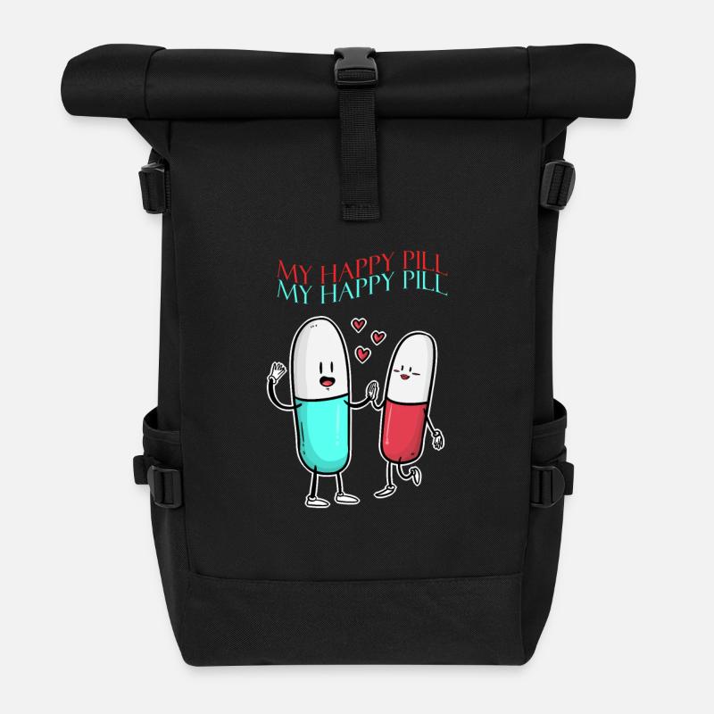 HAPPY PILL - fröhliche Pillen - Tabletten - Liebe - Rolltop Rucksack - Schwarz