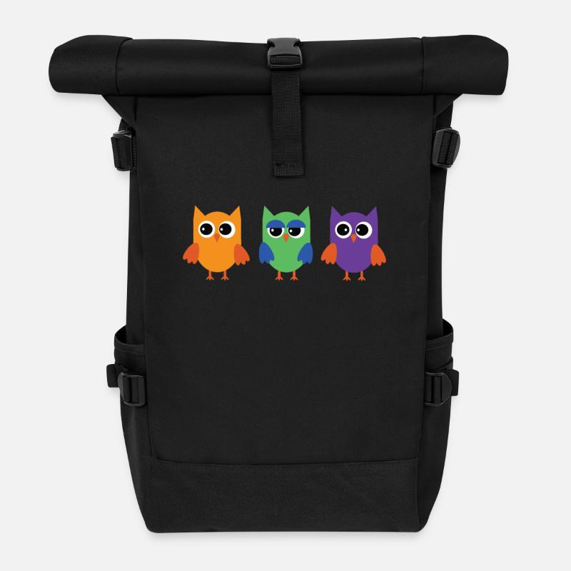 3 sweet owls - Roll Top Backpack - black