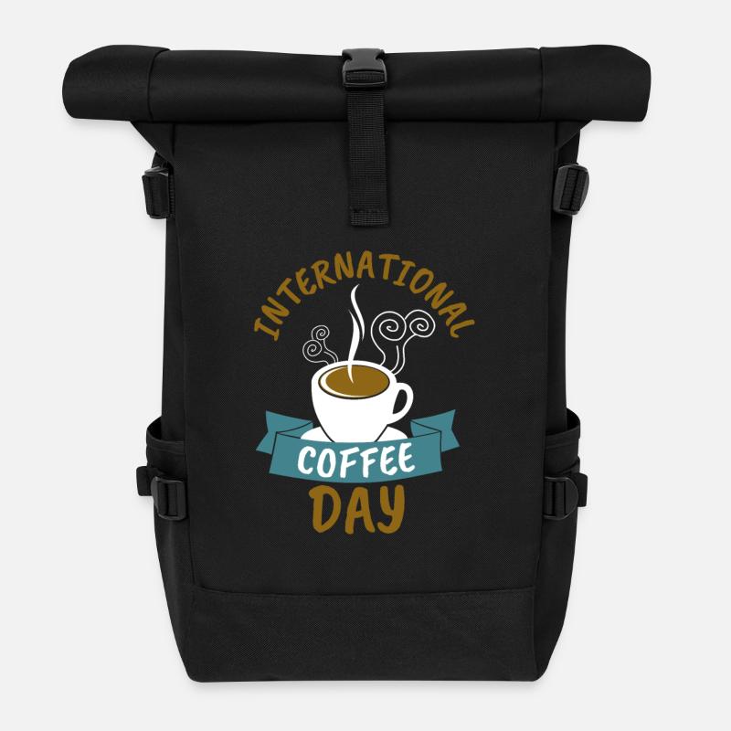 Internationaler Tag des Kaffees - Rolltop Rucksack - Schwarz