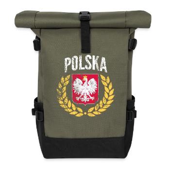 Polen Lorbeer Design (Polski Orzeł Wieniec) Polska - Rolltop Rucksack - Olive/Schwarz - Vorne