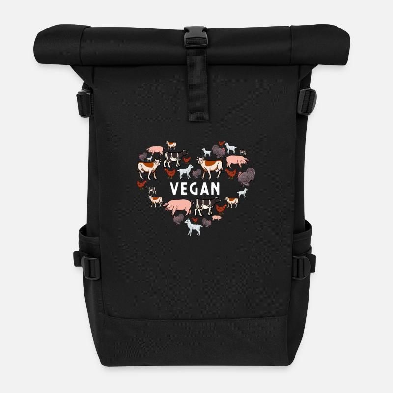 Vegetarier/Vegan Geschenk - Rolltop Rucksack - Schwarz