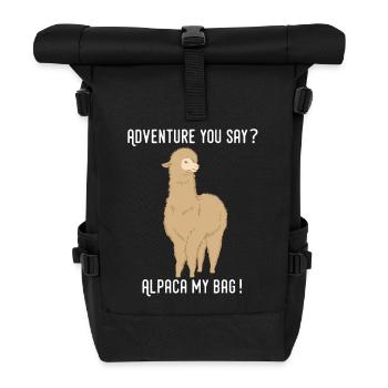 Alpaka Reise Cool Rucksack Alpaca My Bags Geschenk - Rolltop Rucksack - Schwarz - Vorne