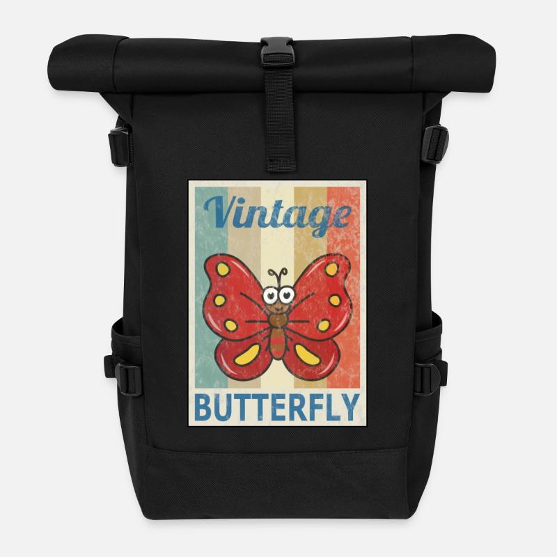 Schmetterling Vintage Retro Style Grunge - Rolltop Rucksack - Schwarz