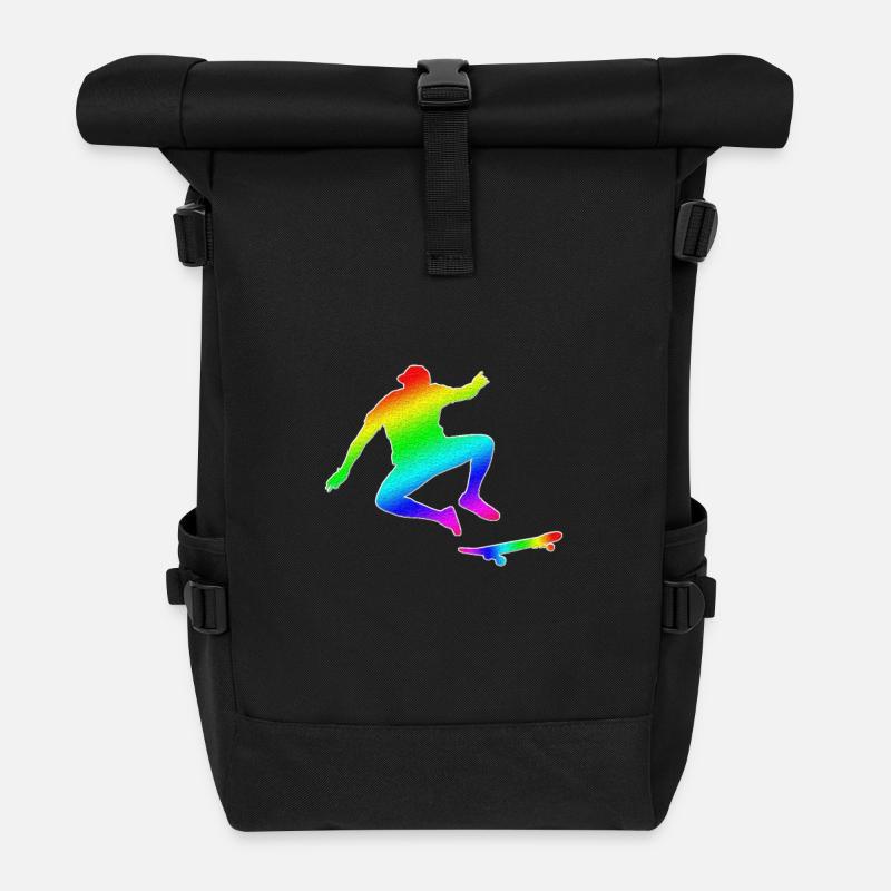 Skateboarding T-shirt Cool Silhouette Skate gay - Roll Top Backpack - black