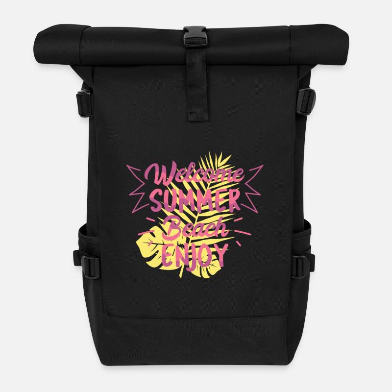 Willkommen Sommer Strand - Rolltop Rucksack - Schwarz