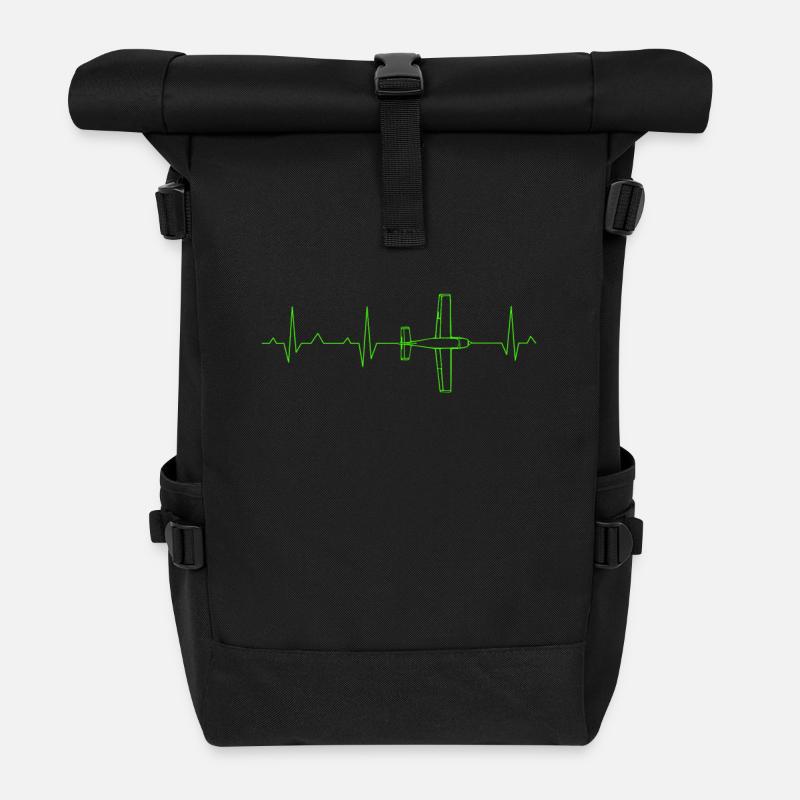 Flugzeug EKG Herzschlag - Rolltop Rucksack - Schwarz
