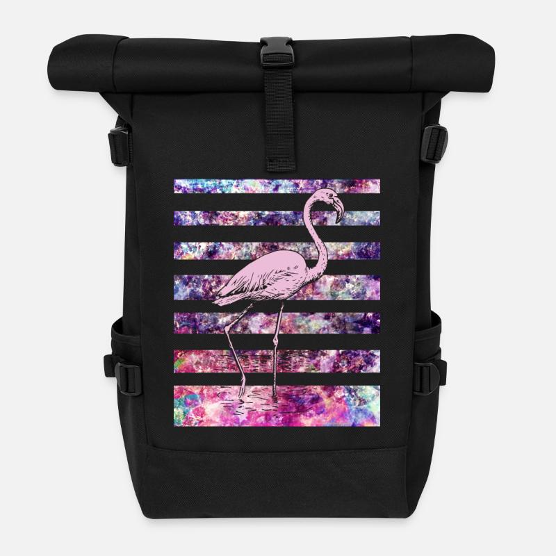 Rosa Flamingo - Rolltop Rucksack - Schwarz