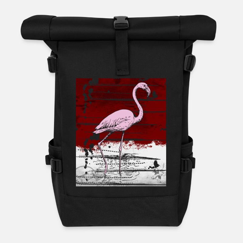 Flamant rose - Sac à dos roll top - noir