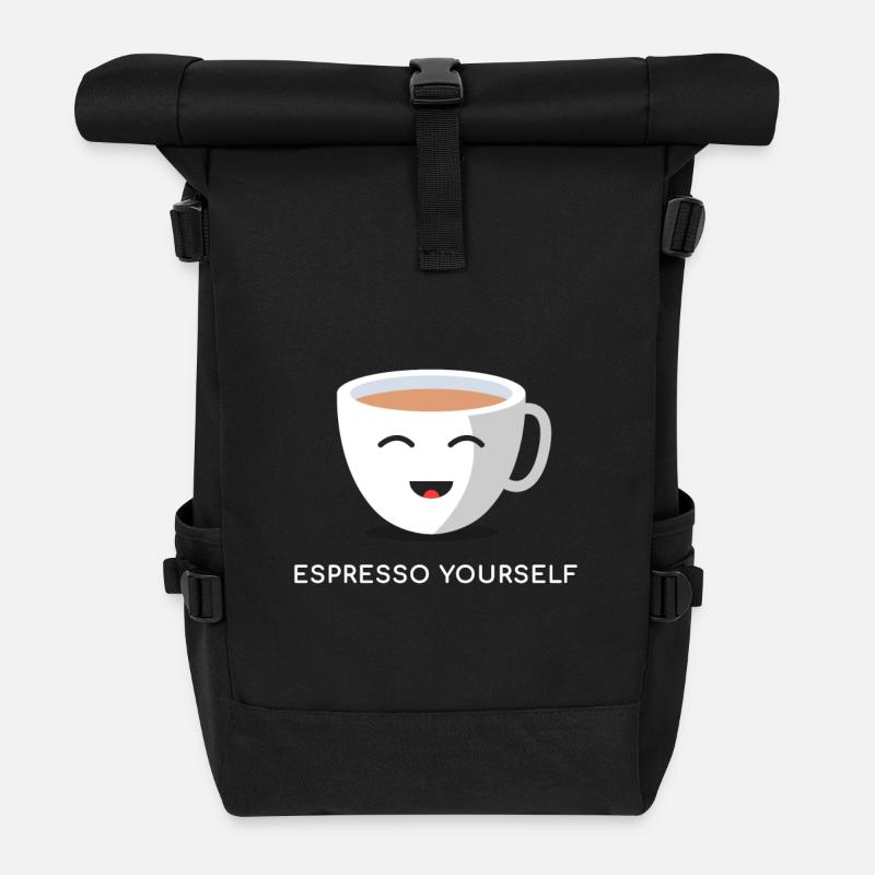 Coffee Pun - "Espresso Yourself" - Gift - Roll Top Backpack - black