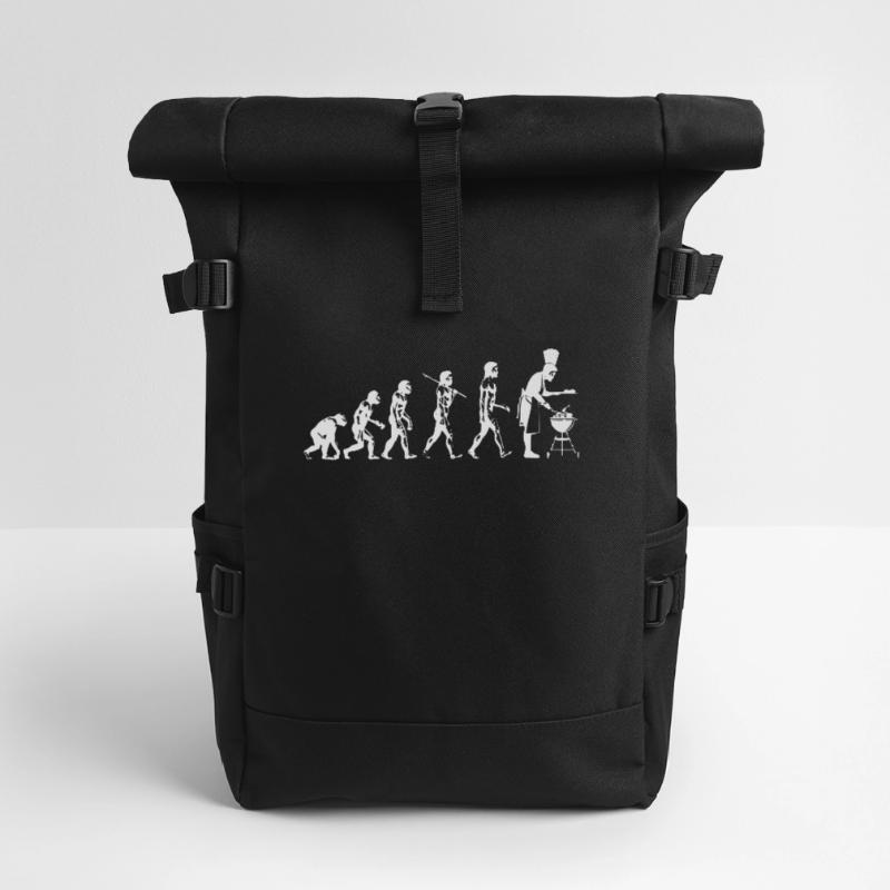 Evolution barbecue meat joke fun man gift Roll Top Backpack