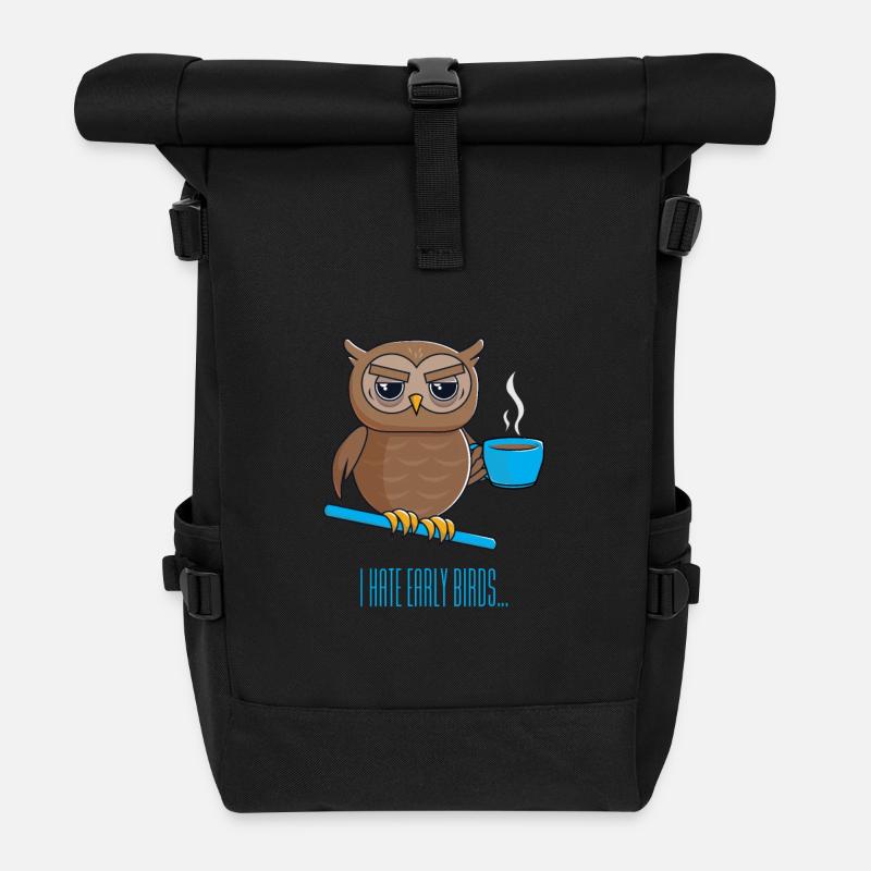 Nachteule mit Kaffee - Rolltop Rucksack - Schwarz