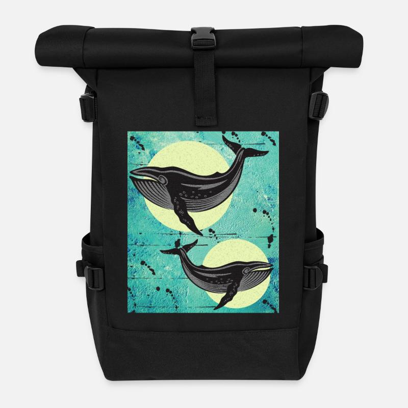Baleines de baleine - Sac à dos roll top - noir