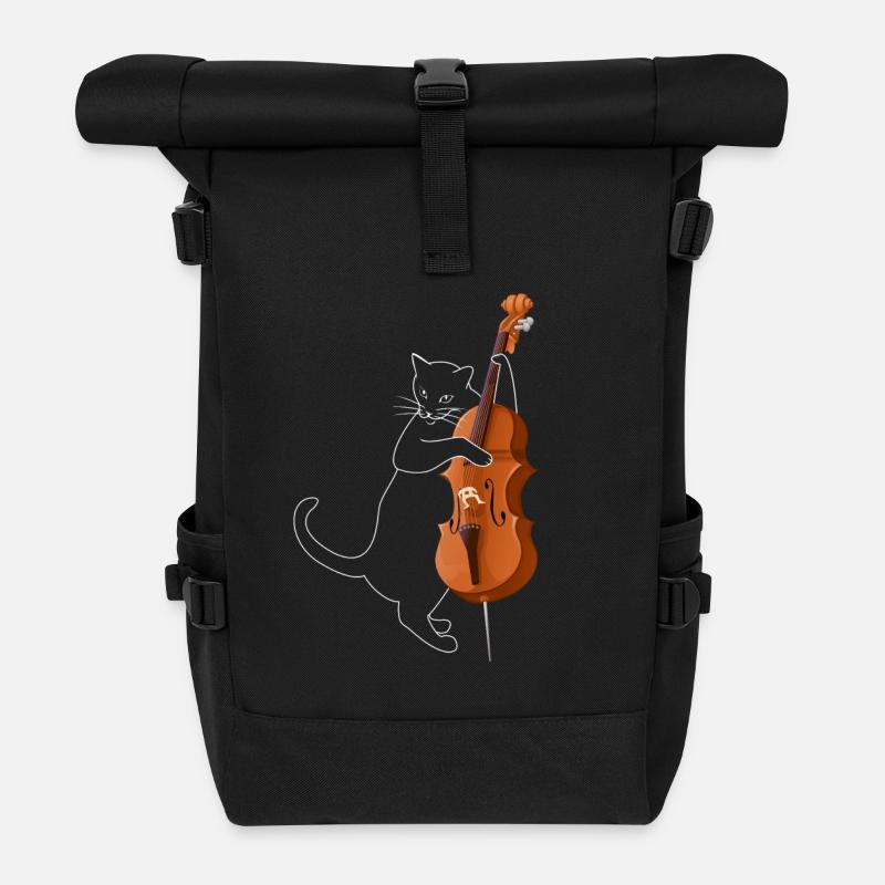 Katze Kontrabass Instrument Geschenk - Rolltop Rucksack - Schwarz