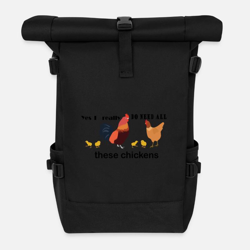 Chickens chicken rooster hen chicken animal funny shirt - Roll Top Backpack - black