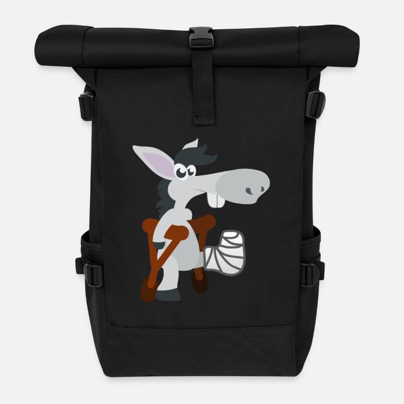 funny animals child motive ill donkey on crutches - Roll Top Backpack - black