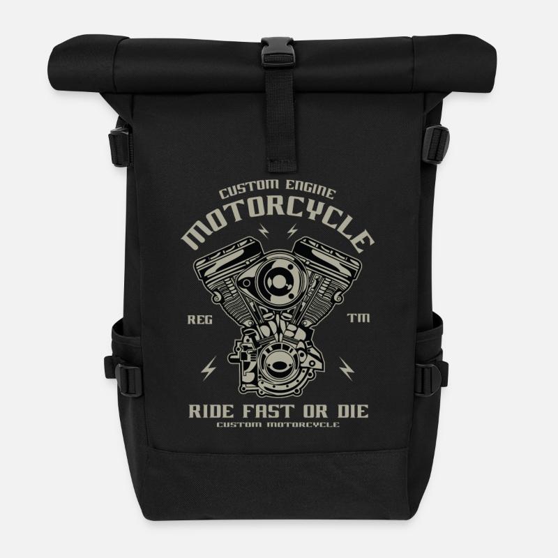 Conversion de moteur de moto Chopper Custom Engine - Sac à dos roll top - noir