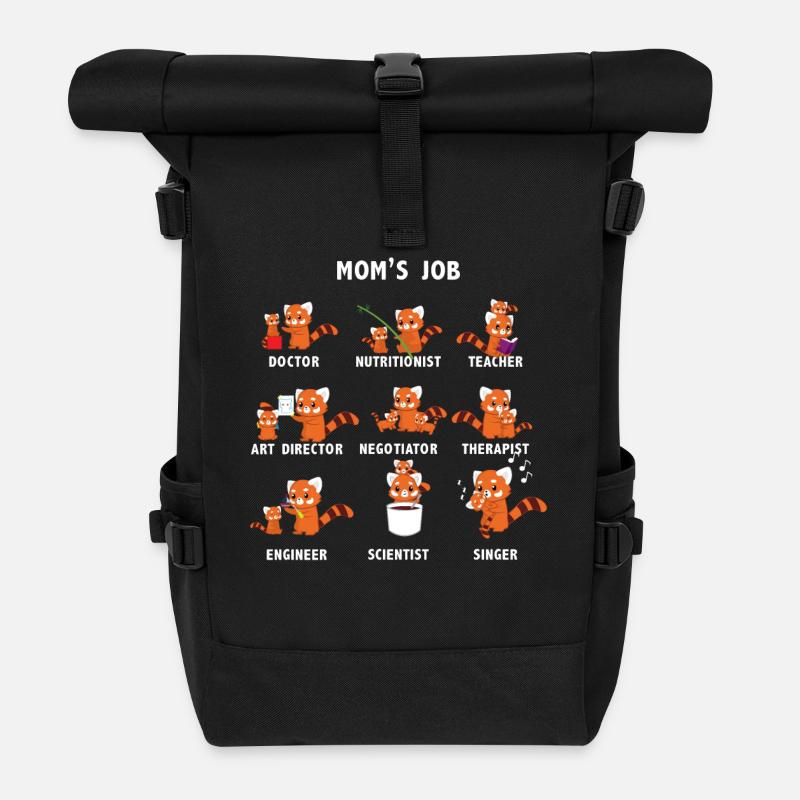 Roter Panda - Katzenbär - Mama - Mutti - Rolltop Rucksack - Schwarz