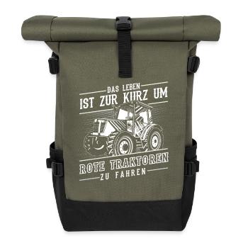 Traktor Shirt · Landwirtschaft · Rote Traktoren - Rolltop Rucksack - Olive/Schwarz - Vorne