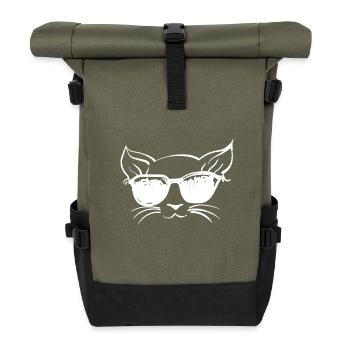 Cool Cat Sonnebrille Katze Kätzchen Katzenfreund - Rolltop Rucksack - Olive/Schwarz - Vorne