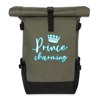 Glow Prince T-Shirt mit Glühen Krone Neon - Rolltop Rucksack - Olive/Schwarz - Vorne